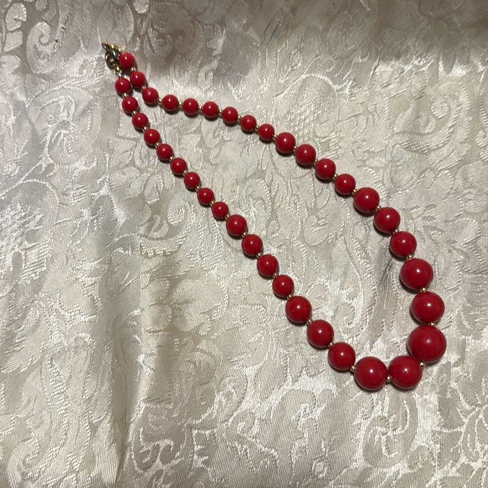 Striking Red Graduated Beaded Necklace